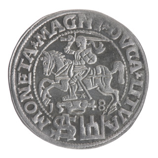 Lithuanian grosz on a Polish foot, Sigismund II Augustus (King of Poland; 1544–1572). Polish coin,