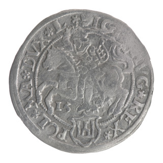 Lithuanian grosz on a Lithuanian foot, Sigismund II Augustus (King of Poland; 1544–1572). Obverse: