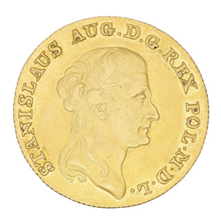 Triple Crown Ducat of Stanislaw August Poniatowski (King of Poland, 1764–1795). Obverse: head of