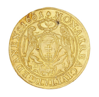 Gdansk ducat, Lesse, Daniel (1656–1685). John II Casimir Vasa (King of Poland; 1609–1672). Obverse: