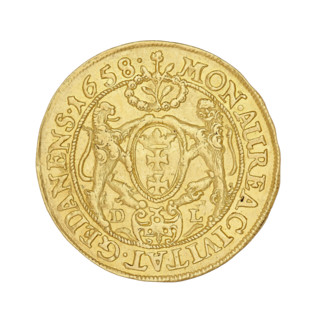 Gdansk ducat, 1658. John II Casimir Vasa (King of Poland; 1609–1672). Obverse: bust of the king