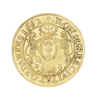 Gdansk ducat by Daniel Lesse (1656–1685), 1662. Obverse: bust of King John II Casimir Vasa (John