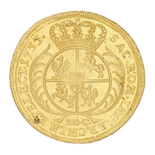Crown double-ducat, 1753. Maker: Ernest Dietrich Croll (fl. 1753–1763). Issued for August III Sas