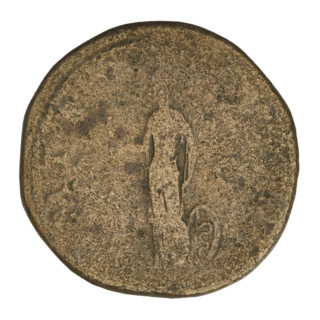 Sestertius of Hadrian (76–138; Roman emperor 117–138). Obverse: bust of Hadrian facing right with a