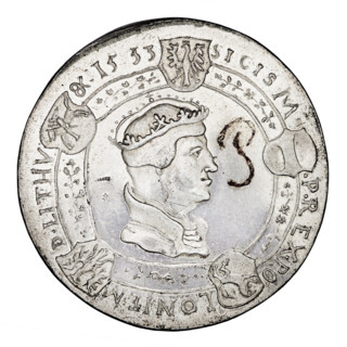 Forgery of the crown thaler of Sigismund I the Old (King of Poland; 1506–1548) by Majnert. Obverse: