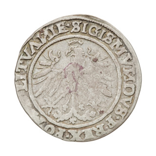 Lithuanian grosz, Sigismund I the Old (King of Poland; 1506–1548). R8 (rarity). Polish coin of the