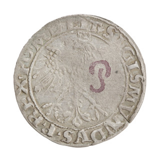 Lithuanian grosz, Sigismund I the Old (king of Poland; 1506–1548). Obverse: Polish crowned eagle;