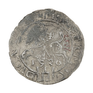 Lithuanian grosz, Sigismund I the Old (King of Poland; 1506–1548). R8 (rarity). Obverse: crowned