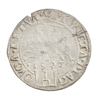 Lithuanian grosz, Sigismund I the Old (King of Poland; 1506–1548). Obverse: Crowned Polish Eagle;