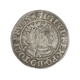 Prussian grosz, Sigismund I the Old (King of Poland; 1506–1548); obverse: crowned male bust in
