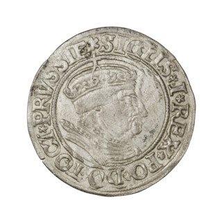 Prussian grosz of 1534 depicting Sigismund I the Old (King of Poland, 1506–1548). Obverse: crowned