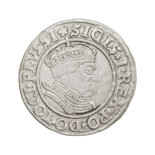 Prussian grosz, Sigismund I the Old (King of Poland; 1506–1548); obverse: crowned male bust in