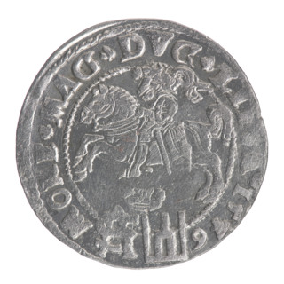 Lithuanian grosz on a Polish foot, Sigismund II Augustus (King of Poland; 1544–1572). Obverse: