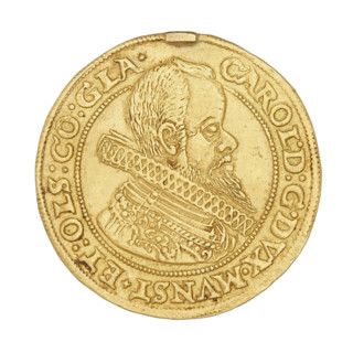 2 ducats, Charles II (Duke of Ziebice-Olesnica; 1587–1617). Obverse: male bust in armour with a