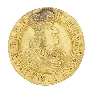 Gdansk ducat; maker: Daniel Lesse (active 1656–1685); subject: John II Casimir Vasa (King of