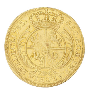 Crown double-ducat, Croll, Ernest Dietrich (fl. 1753–1763); August III the Saxon (King of Poland;