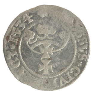 Gdansk grosz, Sigismund I the Old (King of Poland; 1506–1548). Polish coin (1534). Obverse: Crowned