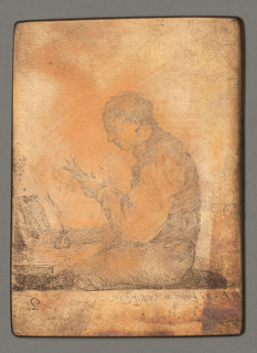 Boy sitting at a table, reading a book; Plonski, Michal (1778–1812), graphic artist;