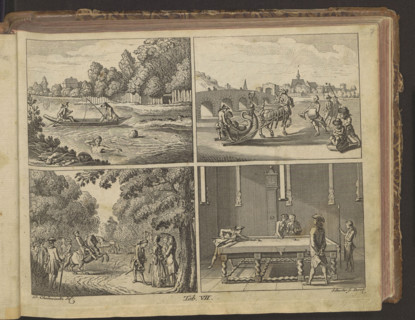 Pastimes of youth and young people: a) canoe and fishing, bathing and swimming; b) sleighing,