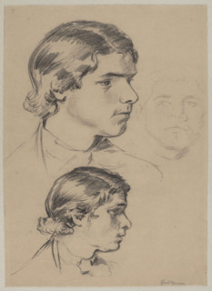 Three studies of the head of a young man, ca. 1882, Hans Thoma (1839–1924), drawing, Germany;