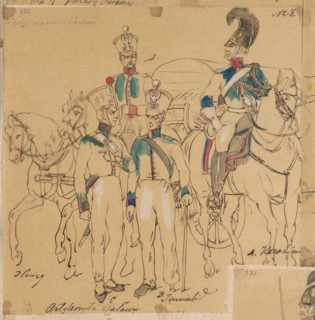 Artilleryman, war invalid and carabiniere, tracing from a colour lithography in the album 'Polish