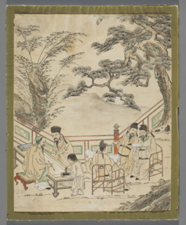 A meeting of scholars in a gazebo, graphic artist, repossession, Chinese art, Chinese, garden