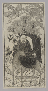 Laozi on a Deer; Chinese graphic print; 20th century China; depicts Laozi (ca. 550–500 BCE) on a