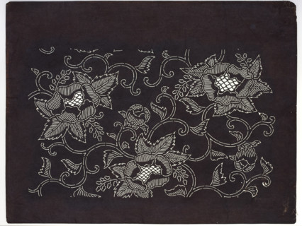 Katagami dyeing stencil for bedding decoration; pattern: karakusa tendril with large peony flowers;