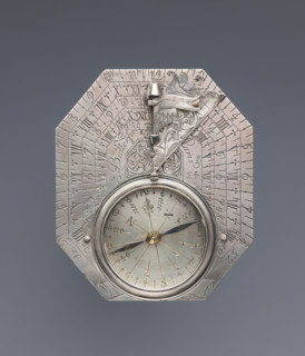 Pocket sundial with compass by Michael Butterfield (1635–1724), octagonal, engraved on both sides,