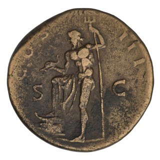 sestertius, Hadrian (76–138; Roman emperor 117–138), Neptune (mythology), laurel wreaths, heads,