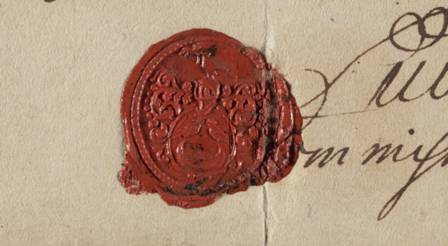 Bill of exchange handwritten by Ludwik Ruppert with a wax seal and signature. Text (translated