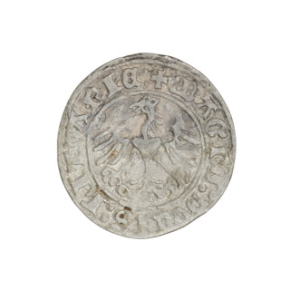 Lithuanian half-grosz, Sigismund I the Old (king of Poland; 1506–1548). Obverse: Pogon (Lithuanian