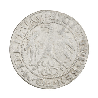 Lithuanian grosz, Sigismund I the Old (King of Poland; 1506–1548), R3 (rarity). Obverse: crowned