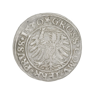 Prussian grosz, Sigismund I the Old (King of Poland; 1506–1548), R1 (rarity), R8 (rarity), eagles,
