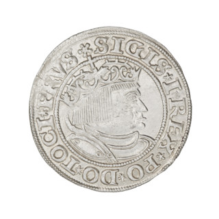 Prussian grosz, Sigismund I the Old (King of Poland; 1506–1548), 1532. Obverse: crowned male bust