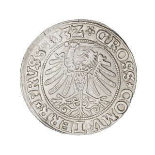 Prussian grosz, Sigismund I the Old (King of Poland; reign 1506–1548). Obverse: crowned male bust