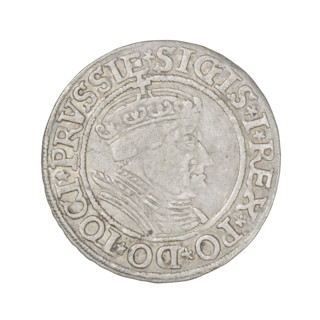 Prussian grosz, Sigismund I the Old (King of Poland; 1506–1548), R1 (rarity). Obverse: Crowned male