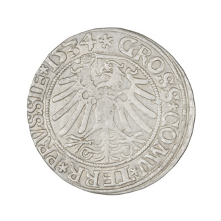 Prussian grosz, Sigismund I the Old (King of Poland; 1506–1548), R1 (rarity). Obverse: Crowned male