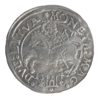 Lithuanian grosz on a Lithuanian foot, Sigismund II Augustus (King of Poland; 1544–1572). Obverse: