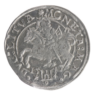 Lithuanian grosz per Lithuanian foot, Sigismund II Augustus (King of Poland; 1544–1572). Obverse: