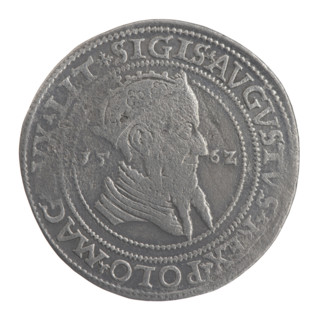 Lithuanian sixer, Sigismund II Augustus (king of Poland; 1520–1572) - royal bust; coats of arms: