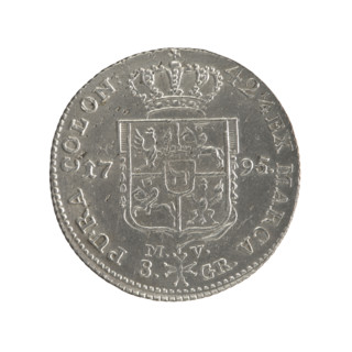 2 gold crown coins of Stanislaw August Poniatowski (King of Poland; 1732–1798), 1795. Obverse: Head