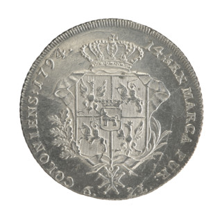 Crown thaler, Stanislaw August Poniatowski (King of Poland; 1732–1798). Obverse: Head of Stanislaw