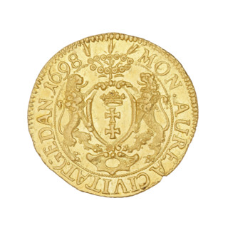Gdansk ducat, Augustus II the Strong (King of Poland; 1697–1706, 1709–1733), 1698. Obverse: Crowned