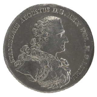 Crown thaler, Sylm, Fryderyk (1765–1767). Obverse: Bust of Stanislaw August Poniatowski in armour
