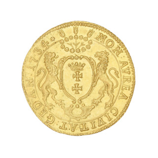 Gdansk ducat, August III Sas (King of Poland; 1733–1763). Obverse: Crowned bust of August III,