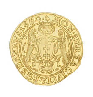 Gdansk ducat, Lesse, Daniel (1656–1685), John II Casimir Vasa (King of Poland; 1648–1668). Obverse: