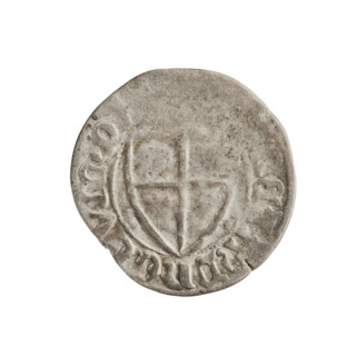 Teutonic szelag, Michal Küchmeister (Grand Master; 1414–1422). Obverse: monastic shield of the