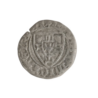 Teutonic szelag, Michal Küchmeister (Grand Master; 1414–1422). Obverse: monastic shield of the