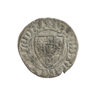 Teutonic szelag, Michal Küchmeister (Grand Master; 1414–1422). Obverse: monastic shield of the